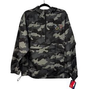Champion Camo Jacket Mens Large Porsche‎ Olympics Logo Stadium Gear Quarter Zip